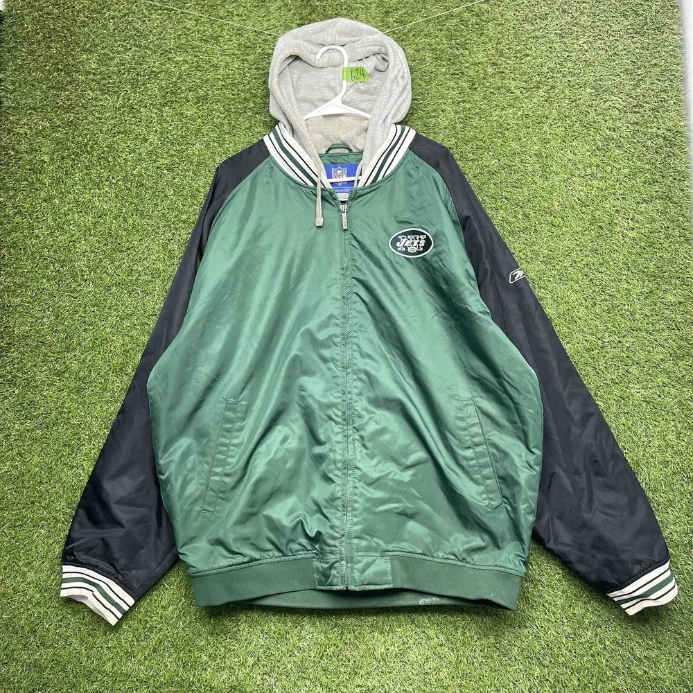 New York Jets Jacket Mens XL Green NFL Football Reebok Hooded Vintage 90s
